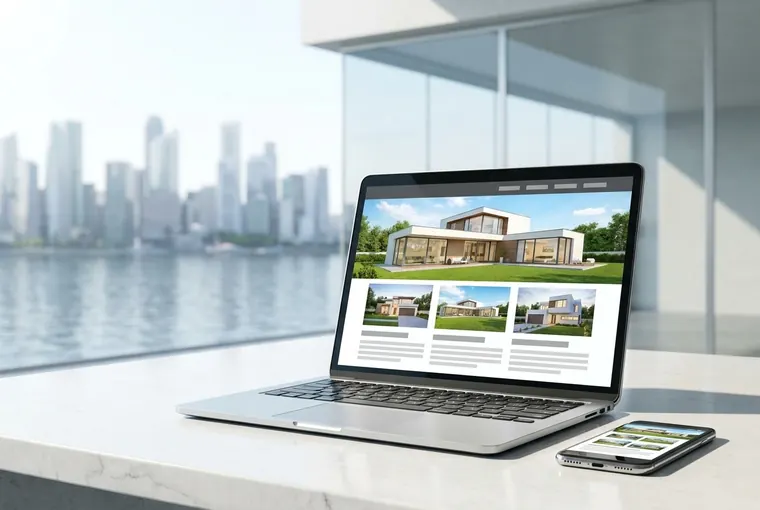 Computadora y teléfono con un sitio inmobiliario